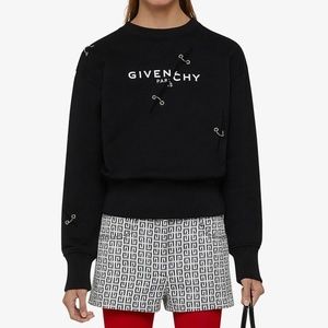 Givenchy Logo Sweatshirt Metal Rings Eyelet Ripped Effect Sweatshirt